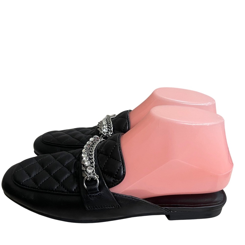 Steve Madden Kalista Black Quilted Chain Embellished Loafer Mules Sz 7M used 1x